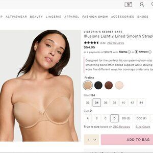 NWOT Victoria's Secret Illusions Lightly Lined Smooth Strapless Bra 34D Tan